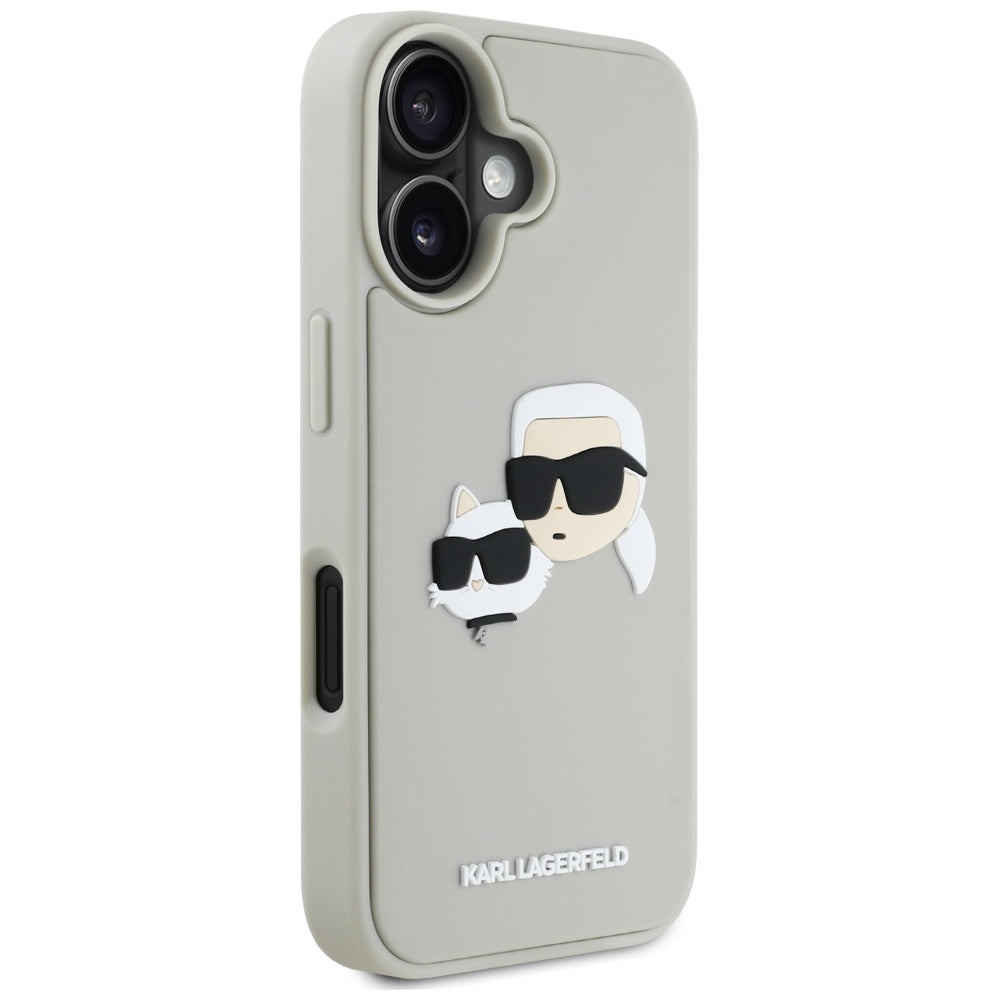 Puzdro pre Apple iPhone 16, Karl Lagerfeld, 3D Rubber Karl & Choupette, Béžová