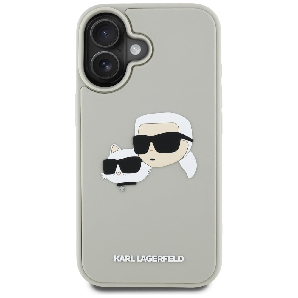 Puzdro pre Apple iPhone 16, Karl Lagerfeld, 3D Rubber Karl & Choupette, Béžová