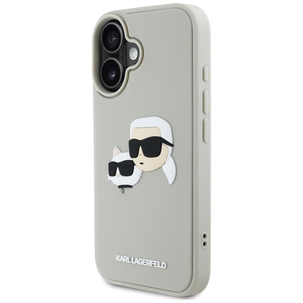 Puzdro pre Apple iPhone 16, Karl Lagerfeld, 3D Rubber Karl & Choupette, Béžová