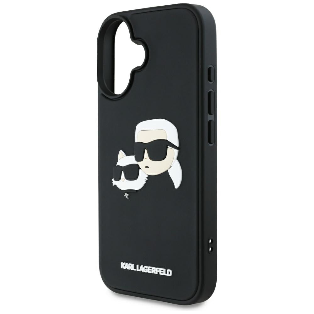 Puzdro pre Apple iPhone 16, Karl Lagerfeld, 3D Rubber Karl & Choupette, Čierne