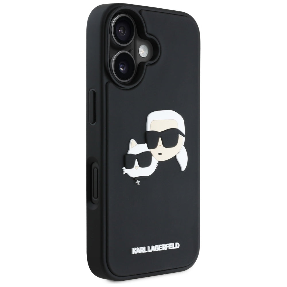 Puzdro pre Apple iPhone 16, Karl Lagerfeld, 3D Rubber Karl & Choupette, Čierne