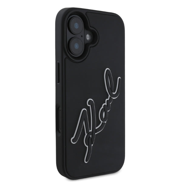 Case for Apple iPhone 16, Karl Lagerfeld, 3D Rubber Signature, Black