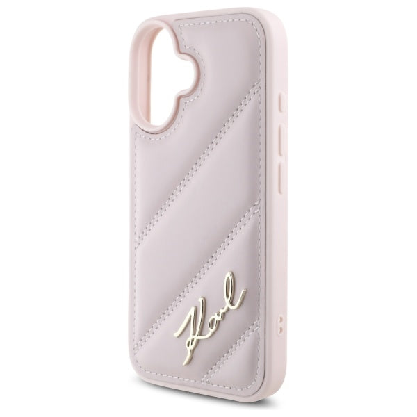 Puzdro pre Apple iPhone 16, Karl Lagerfeld, Diagonal Quilted Script, Ružové