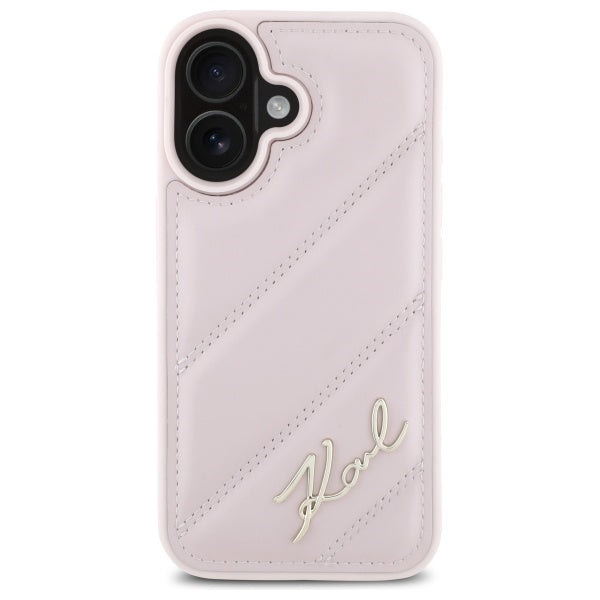 Puzdro pre Apple iPhone 16, Karl Lagerfeld, Diagonal Quilted Script, Ružové