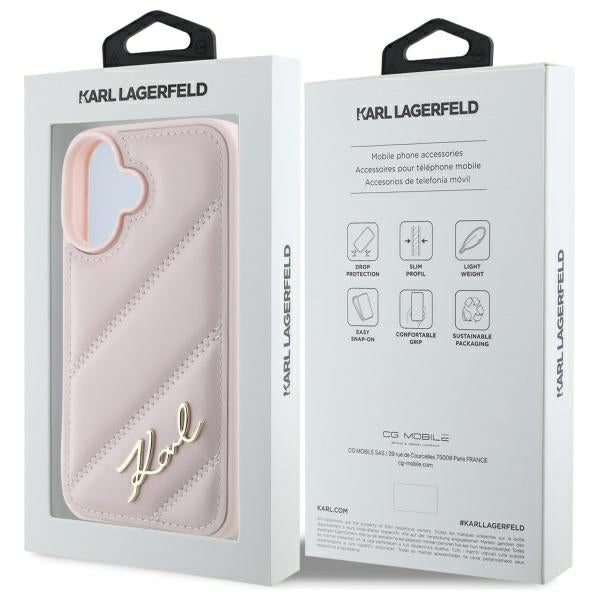 Puzdro pre Apple iPhone 16, Karl Lagerfeld, Diagonal Quilted Script, Ružové