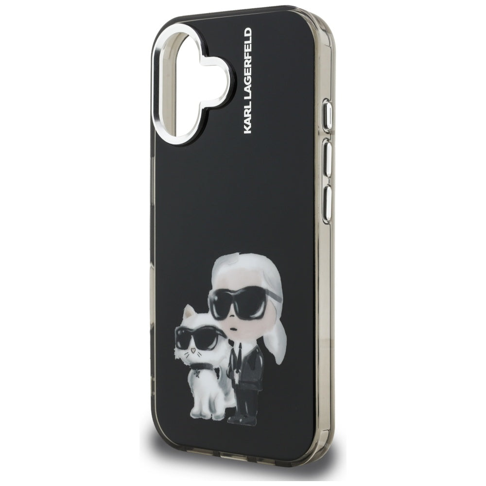 Puzdro pre Apple iPhone 16, Karl Lagerfeld, IML Aquarelle Logo Karl & Choupette, Čierne