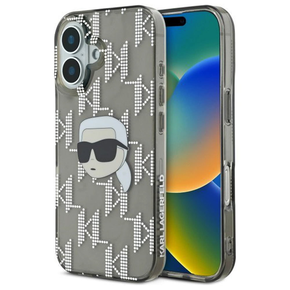 Puzdro pre Apple iPhone 16, Karl Lagerfeld, IML Luxury Electroplated Karl's Head, Čierne