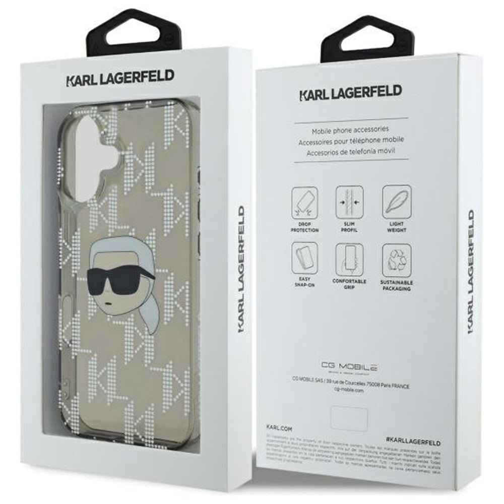 Puzdro pre Apple iPhone 16, Karl Lagerfeld, IML Luxury Electroplated Karl's Head, Čierne