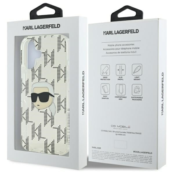 Puzdro pre Apple iPhone 16, Karl Lagerfeld, IML Luxury Electroplated Karl's Head, Priehľadné
