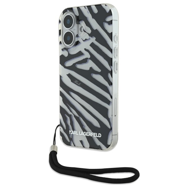Puzdro pre Apple iPhone 16, Karl Lagerfeld, IML Luxury Zebra Pattern with Strap, Čierne