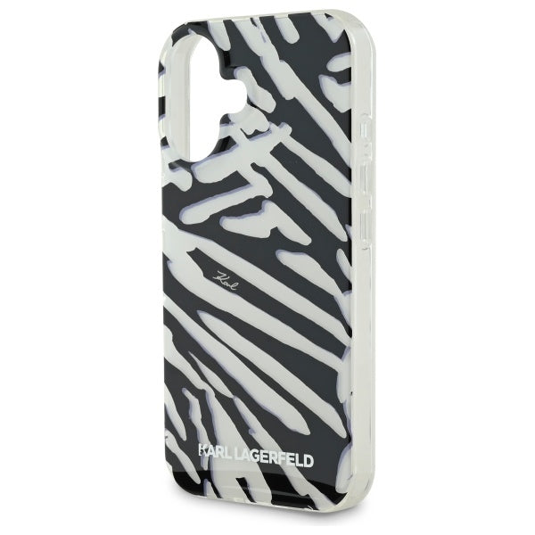 Puzdro pre Apple iPhone 16, Karl Lagerfeld, IML Luxury Zebra Pattern with Strap, Čierne