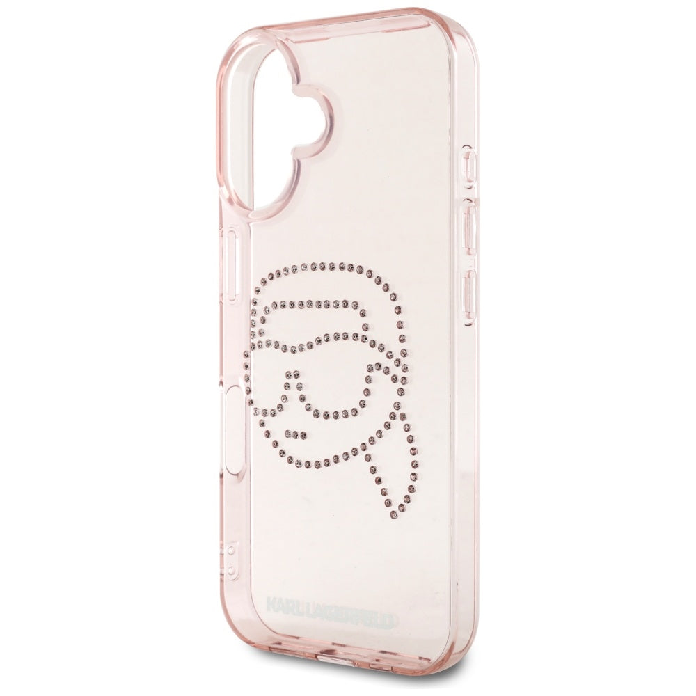 Puzdro pre Apple iPhone 16, Karl Lagerfeld, IML Rhinestones Karl's Head, Ružové