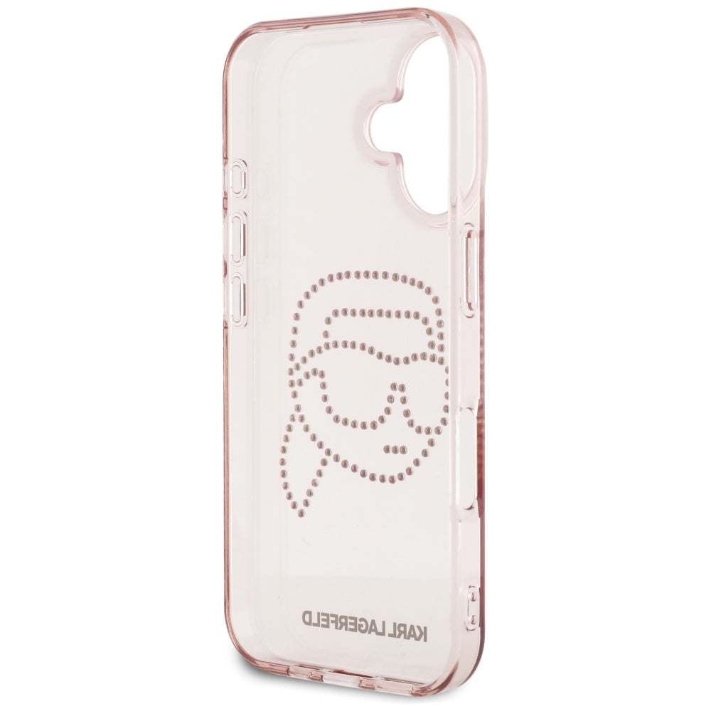 Puzdro pre Apple iPhone 16, Karl Lagerfeld, IML Rhinestones Karl's Head, Ružové