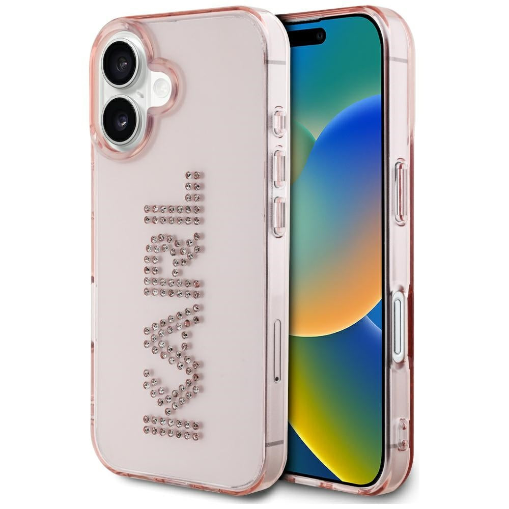Puzdro pre Apple iPhone 16, Karl Lagerfeld, IML Rhinestones Pink Logo, Ružové