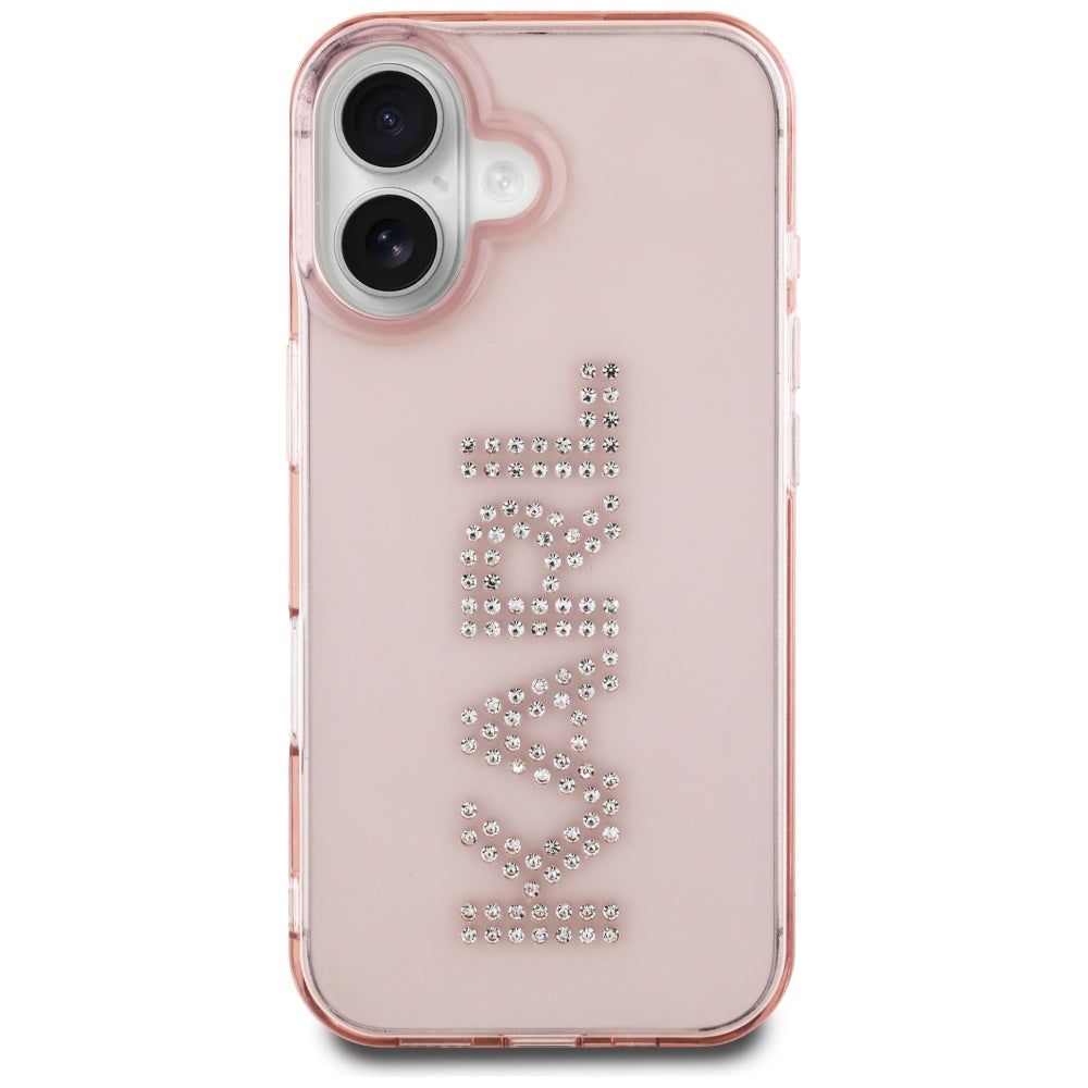 Puzdro pre Apple iPhone 16, Karl Lagerfeld, IML Rhinestones Pink Logo, Ružové