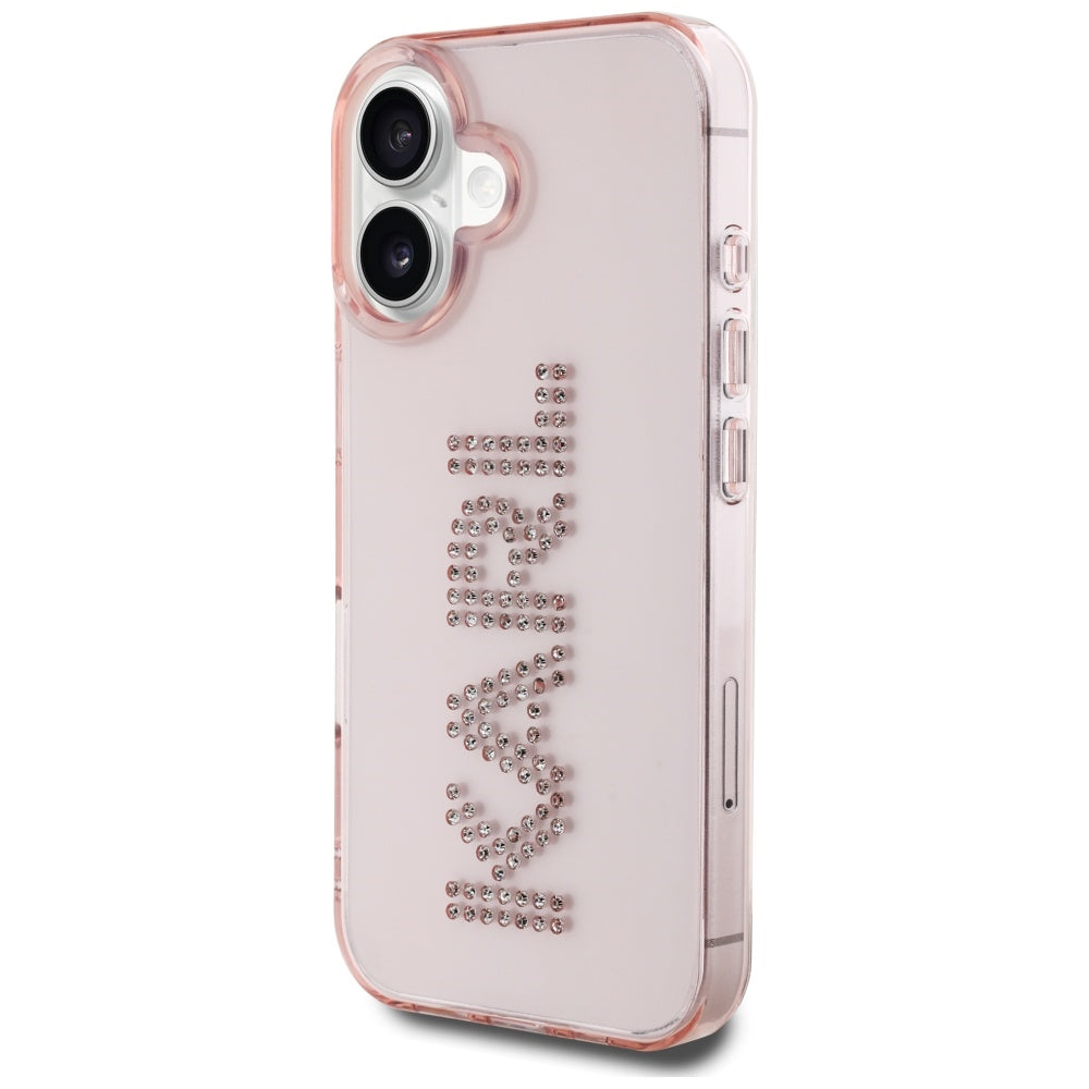 Puzdro pre Apple iPhone 16, Karl Lagerfeld, IML Rhinestones Pink Logo, Ružové