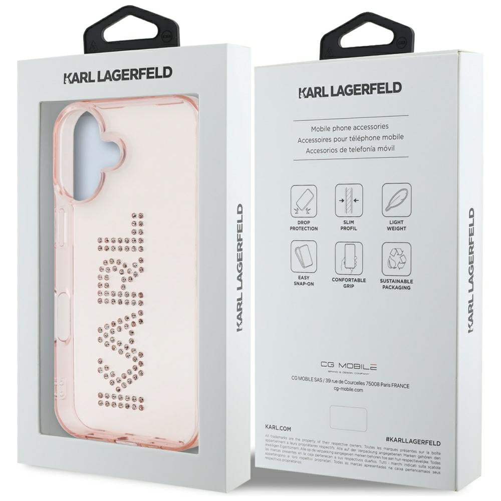 Puzdro pre Apple iPhone 16, Karl Lagerfeld, IML Rhinestones Pink Logo, Ružové