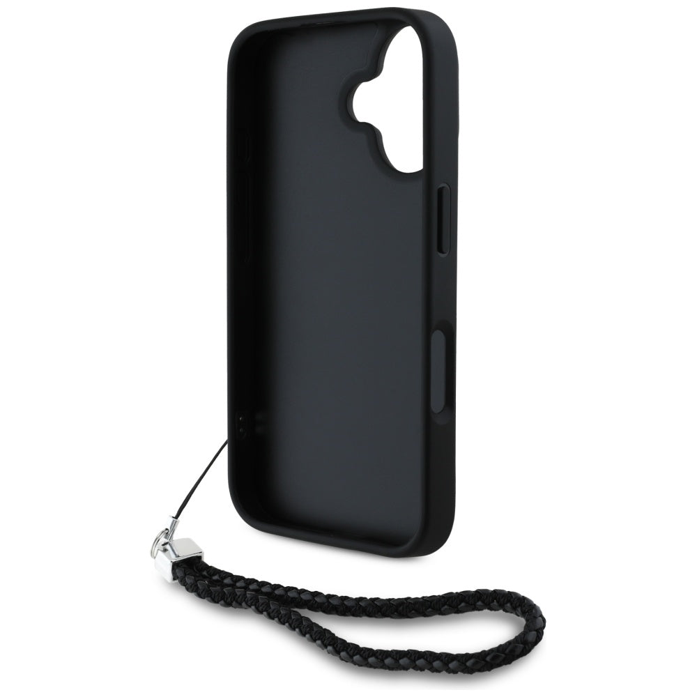 Puzdro pre Apple iPhone 16, Karl Lagerfeld, Quilted Initial Logo & Chain Strap, Čierne