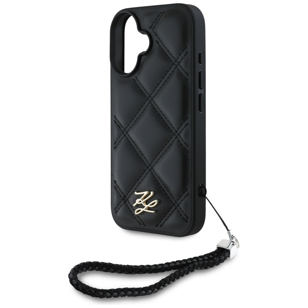 Puzdro pre Apple iPhone 16, Karl Lagerfeld, Quilted Initial Logo & Chain Strap, Čierne
