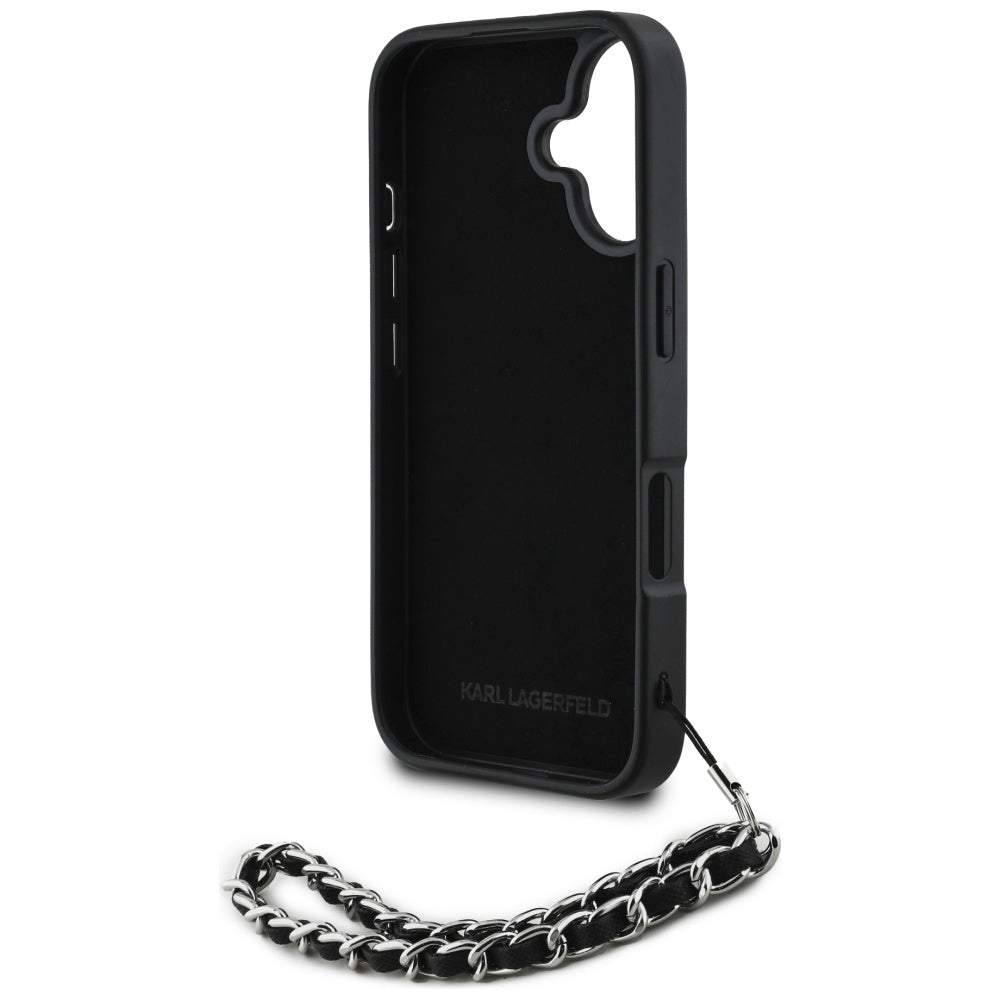 Puzdro pre Apple iPhone 16, Karl Lagerfeld, Saffiano Crystals & Charm, Čierne