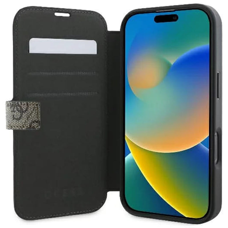 Puzdro pre Apple iPhone 16 Plus, Guess, 4G Book, Hnedé