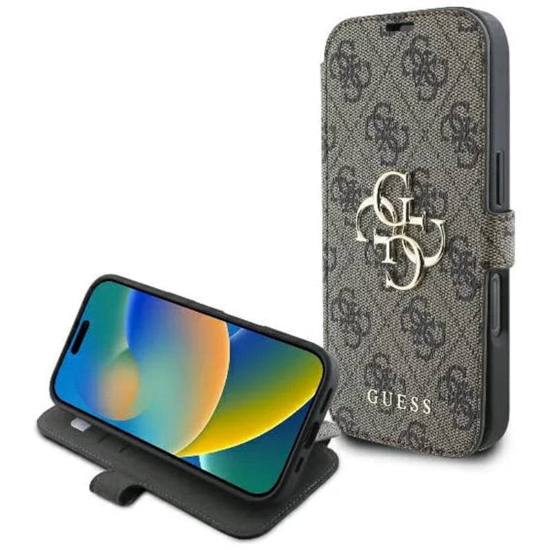 Puzdro pre Apple iPhone 16 Plus, Guess, 4G Book, Hnedé