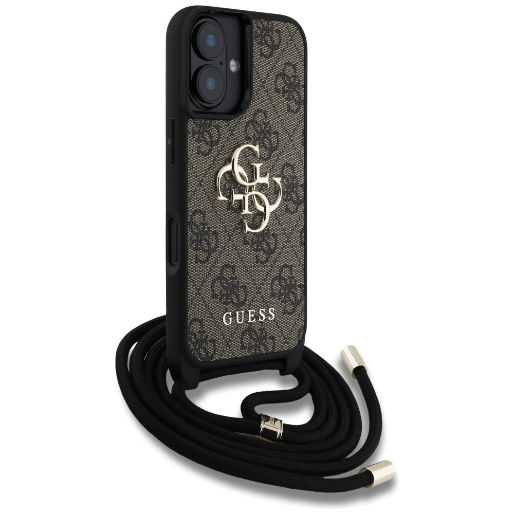 Puzdro pre Apple iPhone 16 Plus, Guess, 4G CBDY Big Logo with Cord Strap, Hnedé