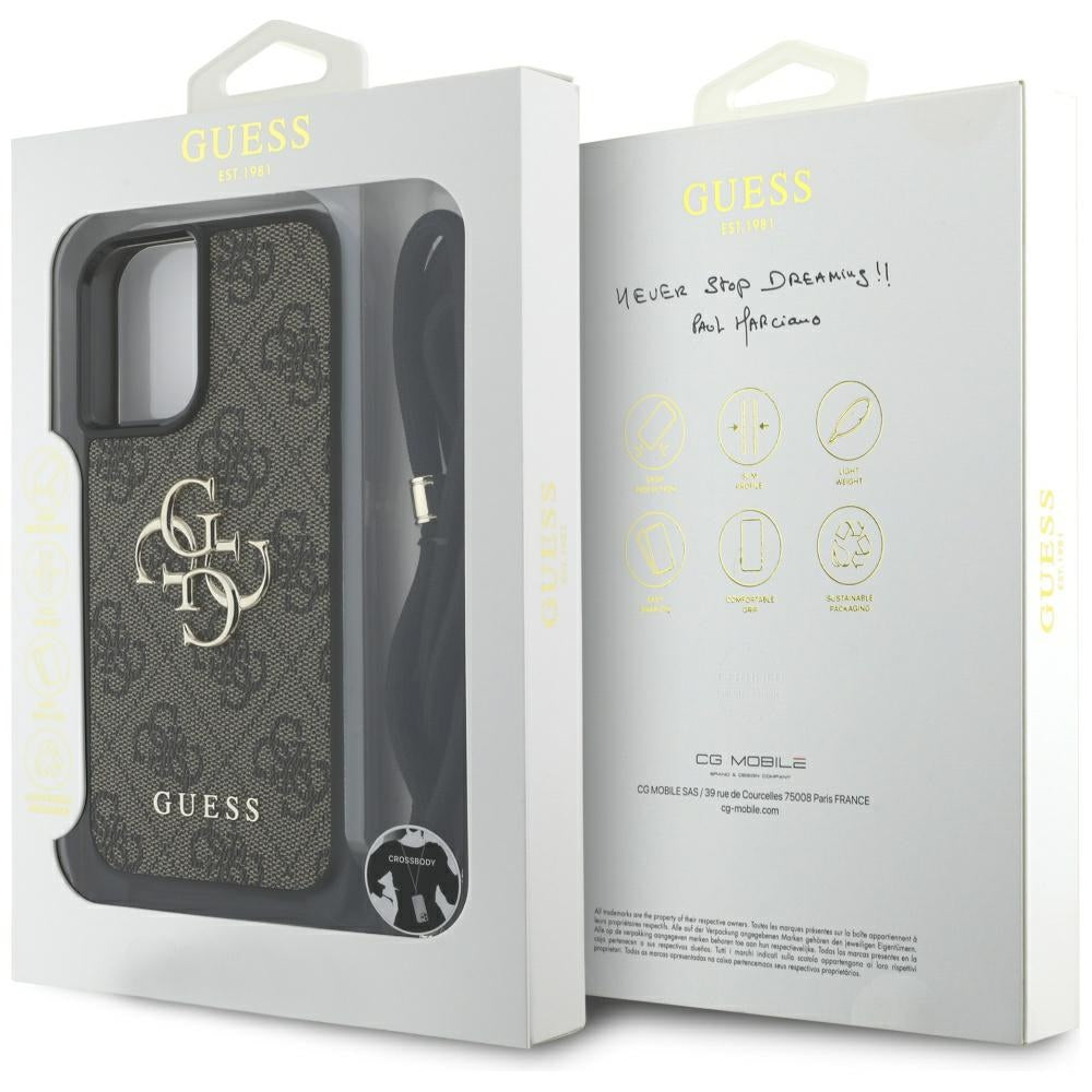 Puzdro pre Apple iPhone 16 Plus, Guess, 4G CBDY Big Logo with Cord Strap, Hnedé