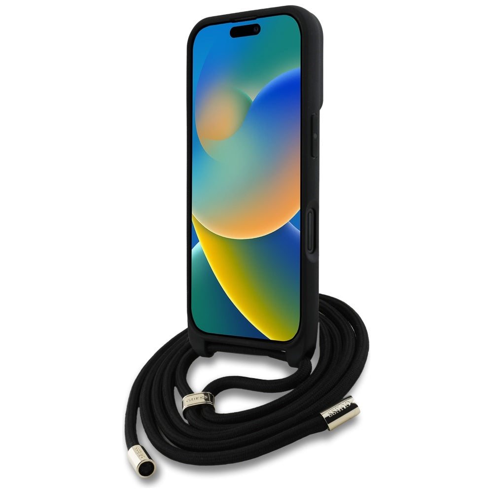 Puzdro pre Apple iPhone 16 Plus, Guess, 4G CBDY Big Logo with Cord Strap, Čierne