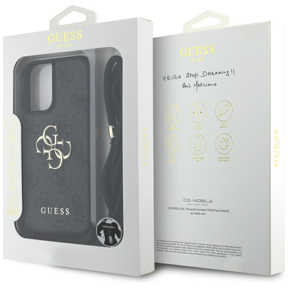 Puzdro pre Apple iPhone 16 Plus, Guess, 4G CBDY Big Logo with Cord Strap, Čierne