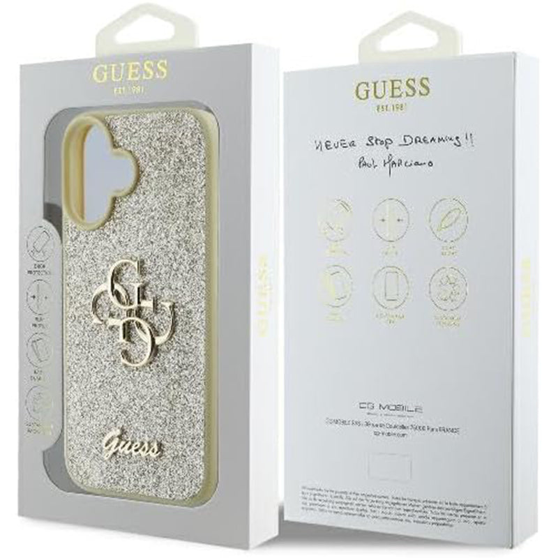 Puzdro pre Apple iPhone 16 Plus, Guess, Fixed Glitter Big 4G, Zlaté