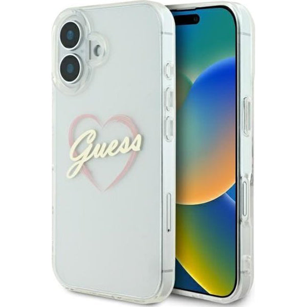 Puzdro pre Apple iPhone 16 Plus, Guess, IML Heart, Priehľadné