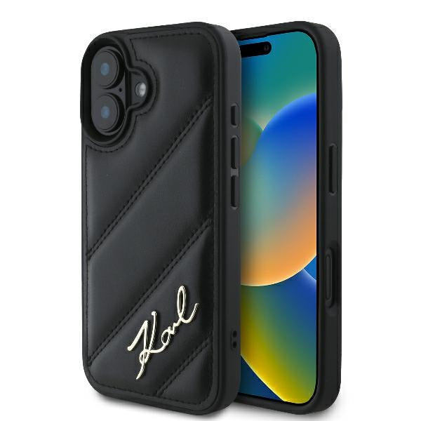Puzdro pre Apple iPhone 16 Plus, Karl Lagerfeld, Diagonal Quilted Script, Čierne