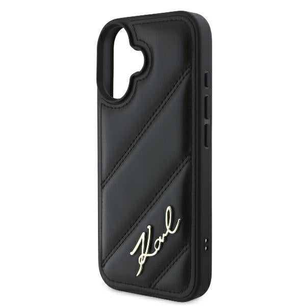 Puzdro pre Apple iPhone 16 Plus, Karl Lagerfeld, Diagonal Quilted Script, Čierne