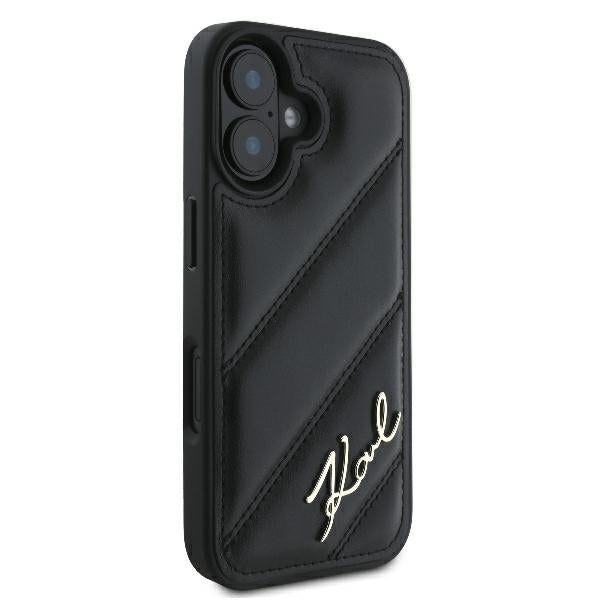 Puzdro pre Apple iPhone 16 Plus, Karl Lagerfeld, Diagonal Quilted Script, Čierne