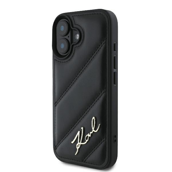 Puzdro pre Apple iPhone 16 Plus, Karl Lagerfeld, Diagonal Quilted Script, Čierne