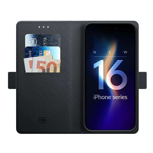 Puzdro pre Apple iPhone 16 Pro, 3MK, Peňaženka, Čierna