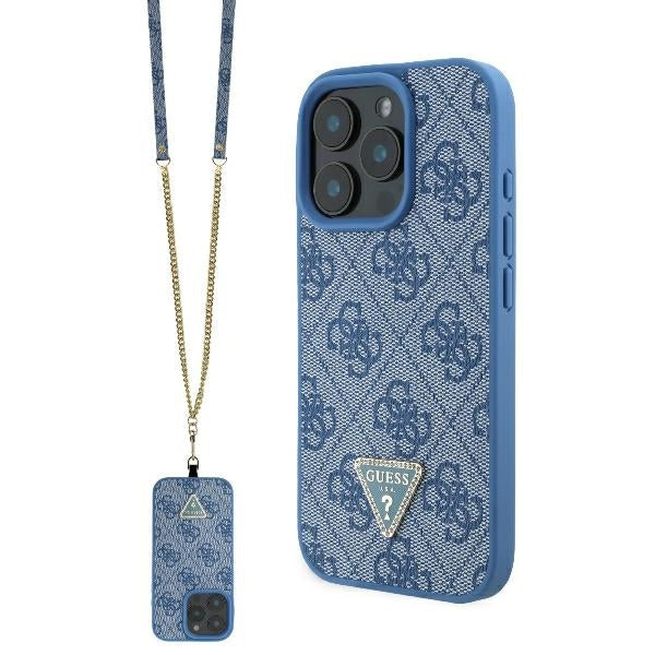 Puzdro pre Apple iPhone 16 Pro, Guess, Crossbody 4G Triangle Strass, Modrá