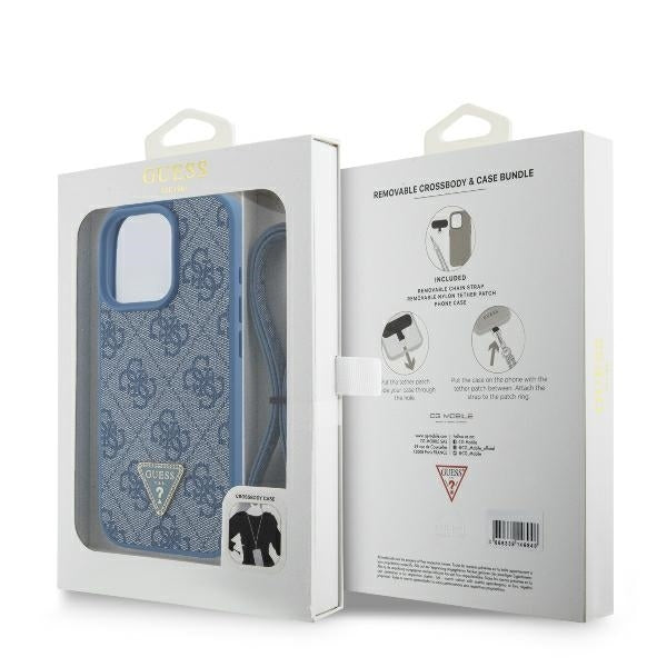 Puzdro pre Apple iPhone 16 Pro, Guess, Crossbody 4G Triangle Strass, Modrá