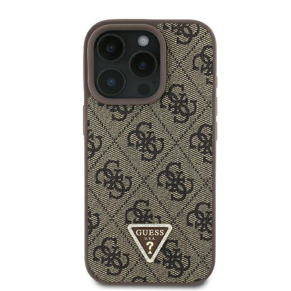 Case for Apple iPhone 16 Pro, Guess, Crossbody 4G Triangle Strass, Brown