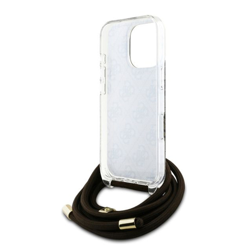 Puzdro pre Apple iPhone 16 Pro, Guess, Crossbody Cord 4G Print, Hnedá