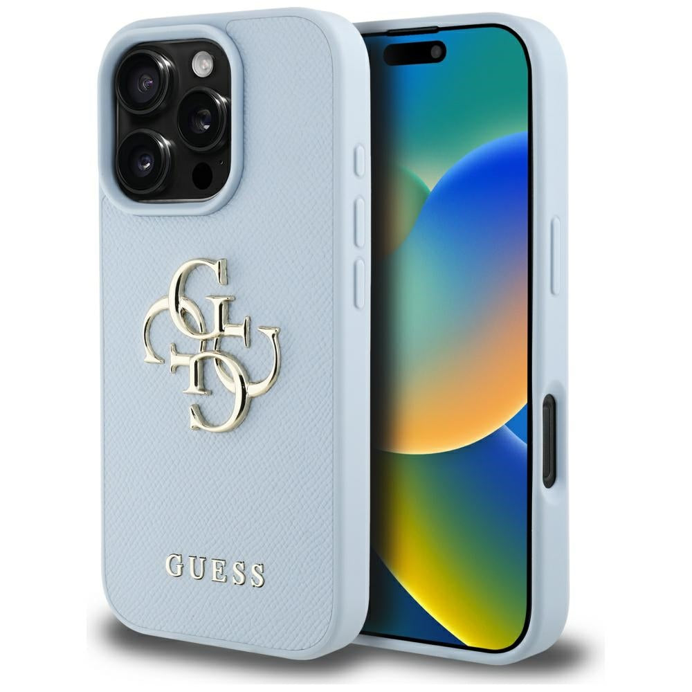 Puzdro pre Apple iPhone 16 Pro, Guess, Grained Big 4G Logo Small Classic Logo, Modrá