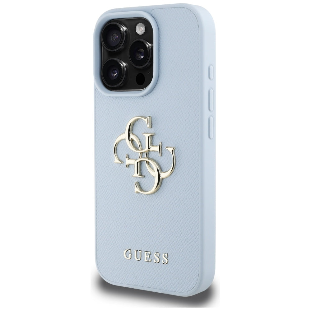 Puzdro pre Apple iPhone 16 Pro, Guess, Grained Big 4G Logo Small Classic Logo, Modrá