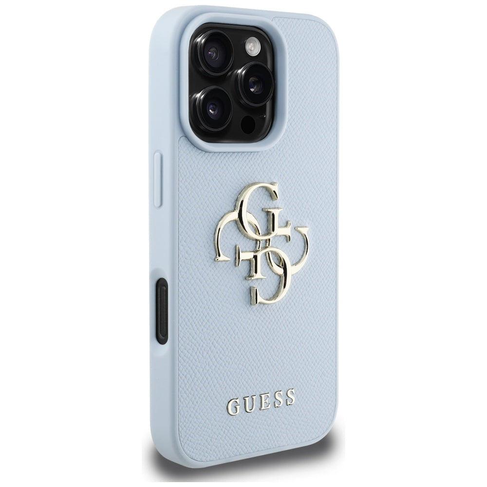 Puzdro pre Apple iPhone 16 Pro, Guess, Grained Big 4G Logo Small Classic Logo, Modrá