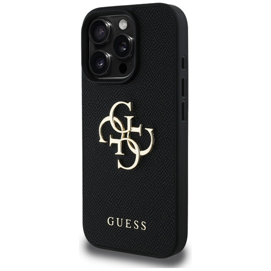 Puzdro pre Apple iPhone 16 Pro, Guess, Grained Big 4G Logo Small Classic Logo, Čierne