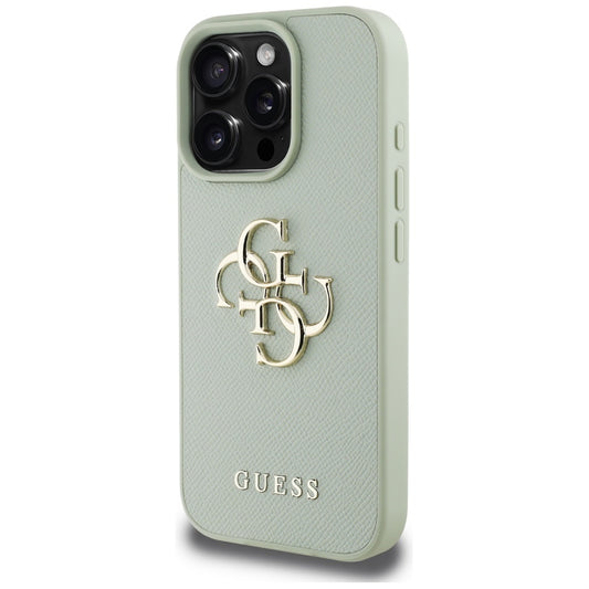 Puzdro pre Apple iPhone 16 Pro, Guess, Grained Big 4G Logo Small Classic Logo, Zelené