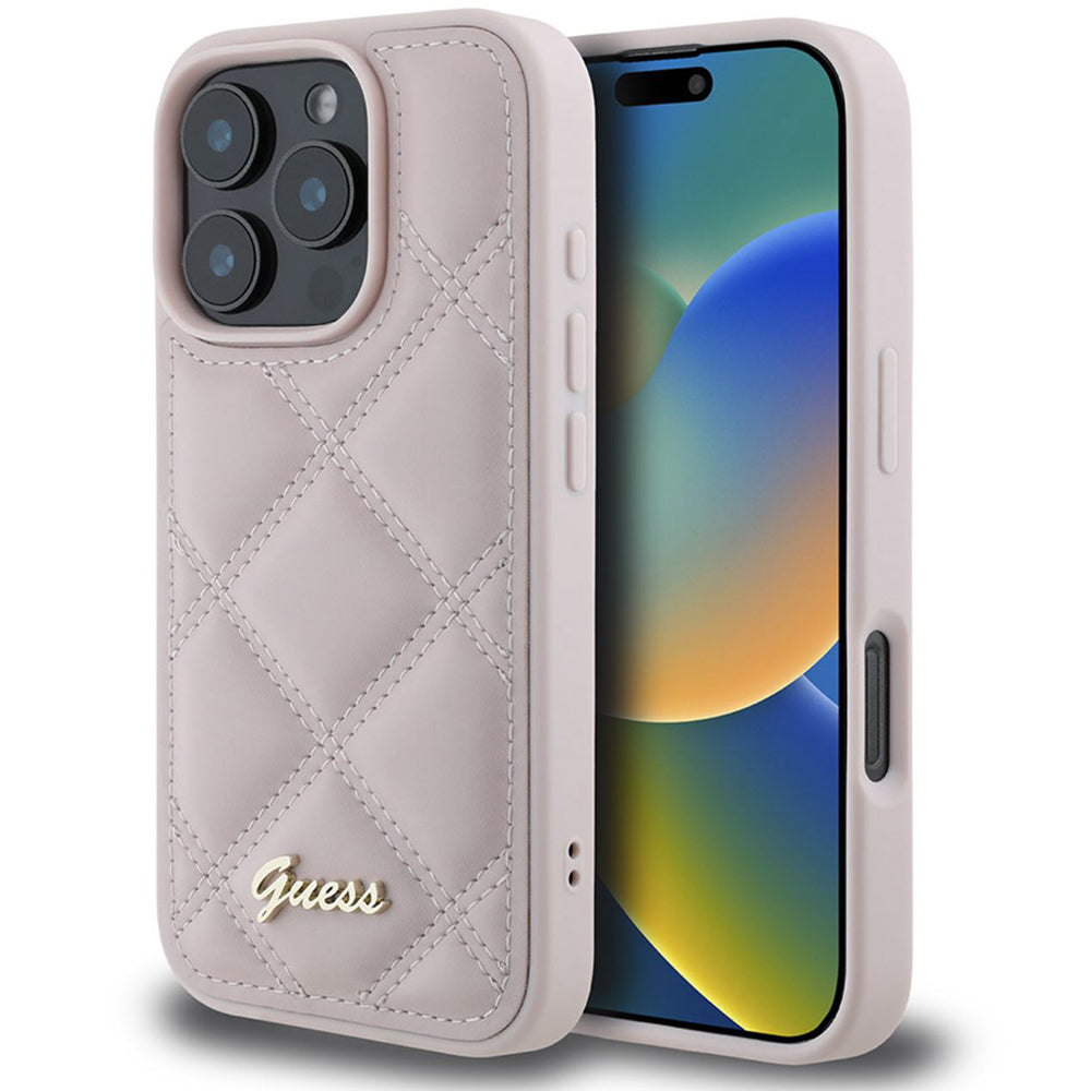 Puzdro pre Apple iPhone 16 Pro, Guess, Quilted Metal Logo, Ružové
