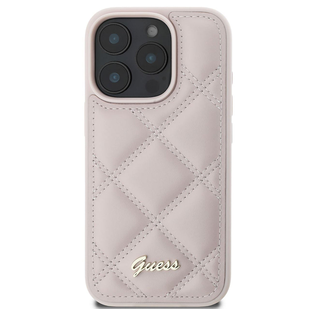 Puzdro pre Apple iPhone 16 Pro, Guess, Quilted Metal Logo, Ružové