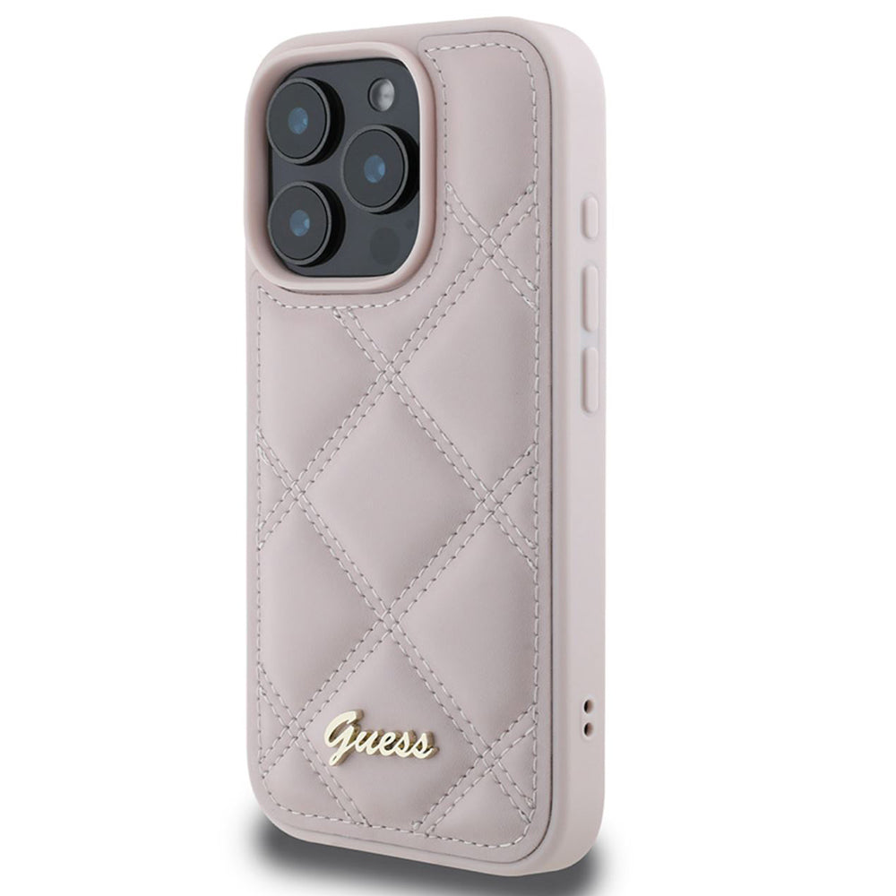 Puzdro pre Apple iPhone 16 Pro, Guess, Quilted Metal Logo, Ružové