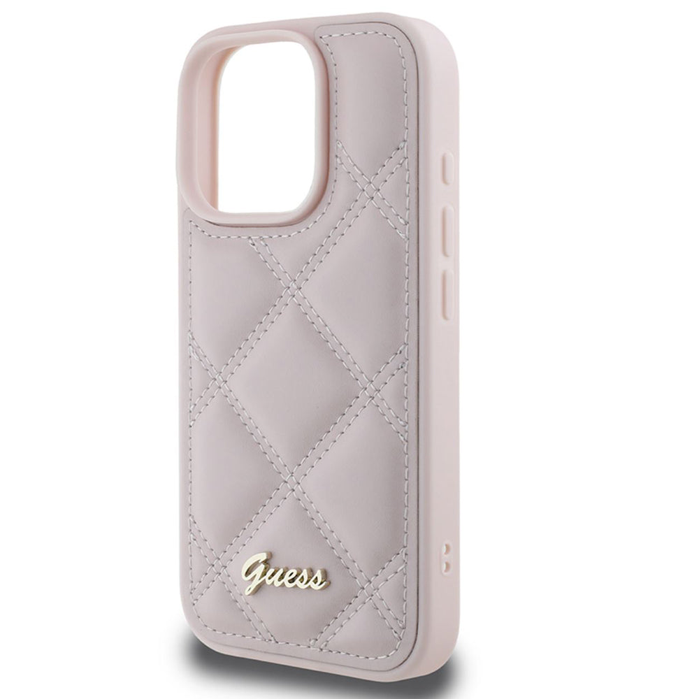 Puzdro pre Apple iPhone 16 Pro, Guess, Quilted Metal Logo, Ružové